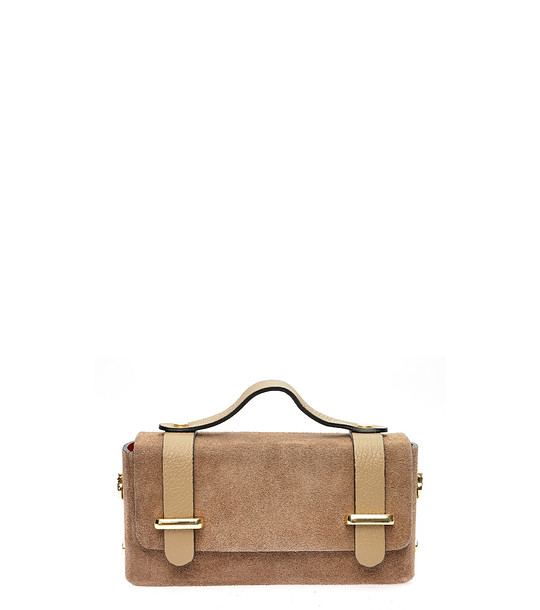 Дамска велурена клъч чанта в бежово снимка