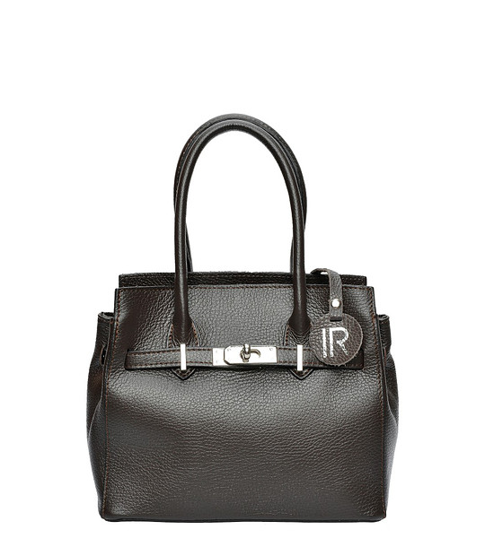 Тъмнокафява дамска кожена чанта снимка