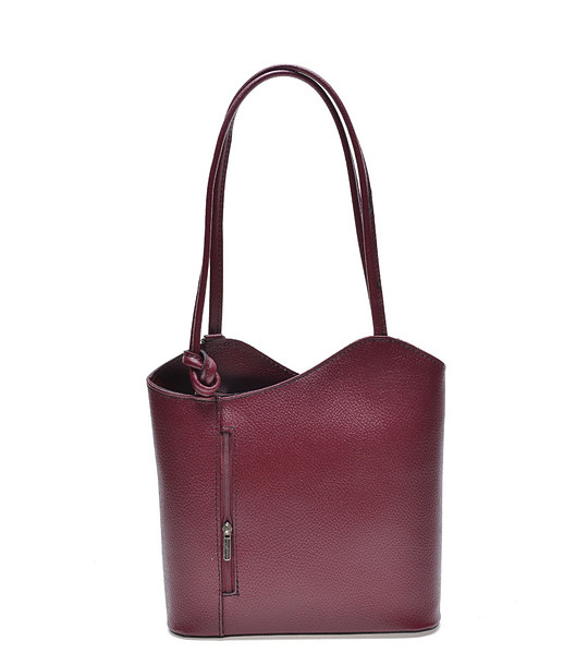 Дамска кожена чанта-раница в бордо Scarlet снимка