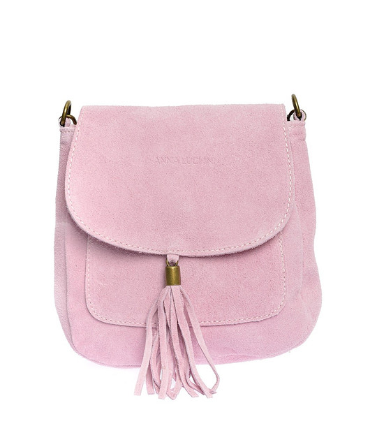 Розова дамска велурена чанта снимка