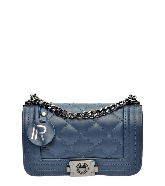 Тъмносиня кожена чанта с ромбовидни шевове Adele снимка