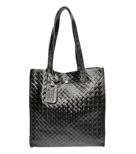 Черна дамска кожена чанта с несесер снимка