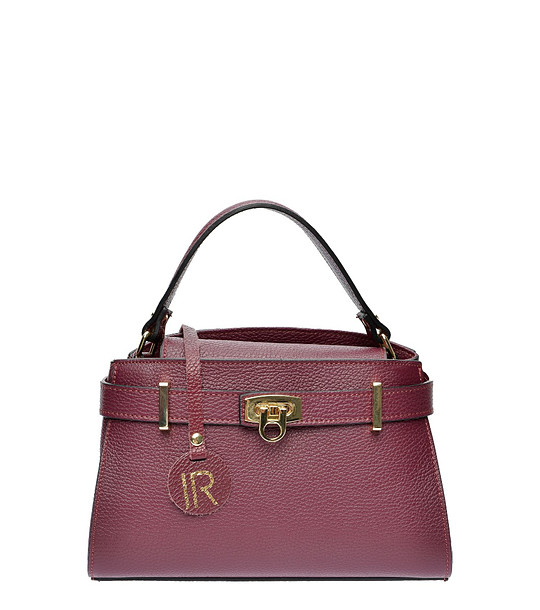 Дамска кожена трапецовидна чанта в бордо снимка