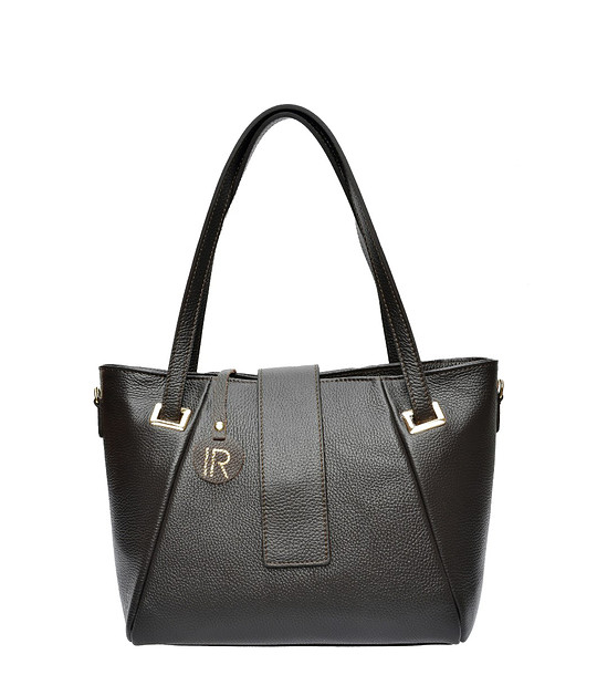 Кожена дамска чанта в тъмнокафяво снимка