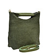 Зелена велурена чанта с ресни-2 снимка