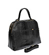 Черна дамска кожена чанта с кроко релеф Esmeralda-2 снимка