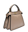 Дамска трапецовидна чанта от естествена кожа в таупе Denia-2 снимка