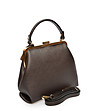 Кафява дамска кожена чанта с къса дръжка-2 снимка