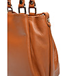 Дамска кожена чанта в цвят коняк-3 снимка