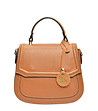 Дамска кожена чанта в цвят коняк с твърди стени-0 снимка
