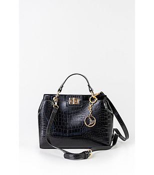 Черна дамска чанта с кроко релеф Deni снимка