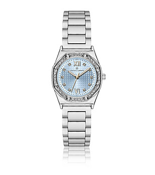 Сребрист дамски часовник с камъчета снимка