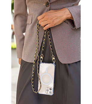 Златиста верижка за телефон с черна лента снимка