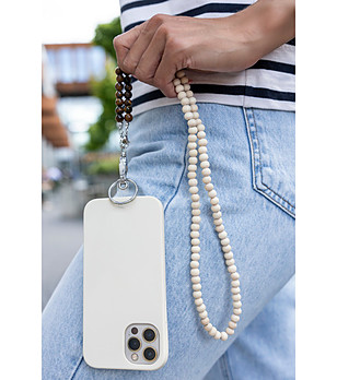 Верижка за телефон с дървени мъниста в кафяво и бежово снимка