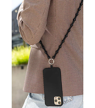 Черна верижка за телефон с мъниста снимка