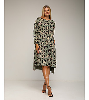 Oversize памучна рокля в цвят каки и черно снимка