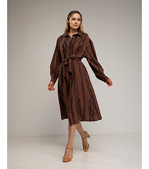 Кафява миди рокля с фигурален принт снимка