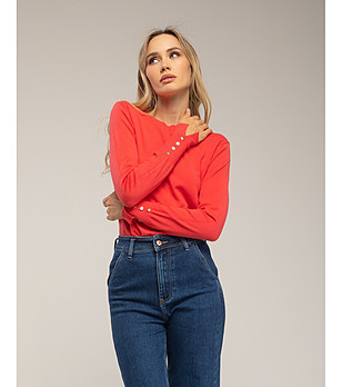 Дамска блуза в оранжев нюанс с копчета снимка