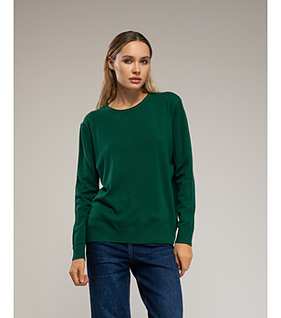 Дамски тънък пуловер в тъмнозелено снимка