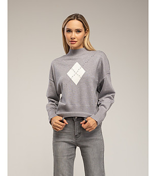 Сив дамски пуловер с поло яка снимка