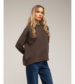 Кафява овърсайз дамска памучна блуза снимка