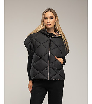 Дамска оversize грейка две лица в черно и леопардов принт снимка