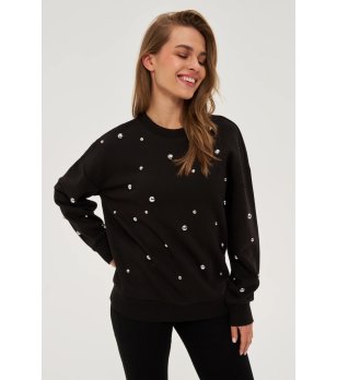 Дамски черен суитшърт с декорации снимка