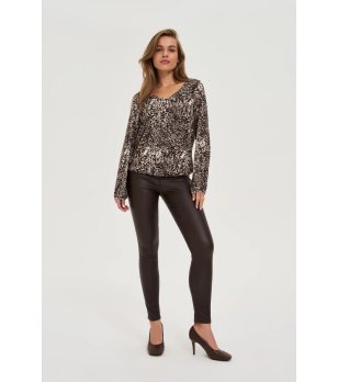 Дамска блуза в кафяво и бяло снимка