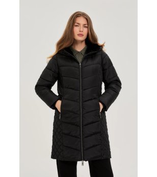 Дамско зимно черно яке с качулка снимка