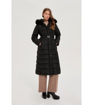 Дамско зимно черно яке с качулка снимка