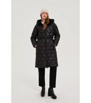 Дамско черно яке с ефектна качулка снимка