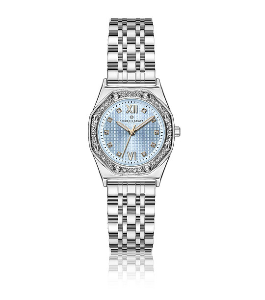 Дамски сребрист часовник с камъчета снимка