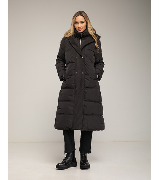 Дълго зимно черно дамско яке снимка