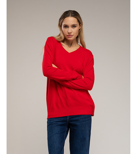 Тънък дамски пуловер в червено с изчистен дизайн снимка