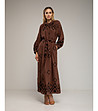 Дълга рокля в кафяво с фигурален принт-0 снимка