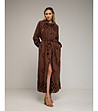Дълга рокля в кафяво с фигурален принт-1 снимка
