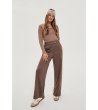 Дамски панталон с висока талия в кафяво-0 снимка
