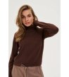 Дамски кафяв пуловер с поло яка-0 снимка