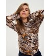 Дамска блуза с принт в кафяви нюанси-3 снимка