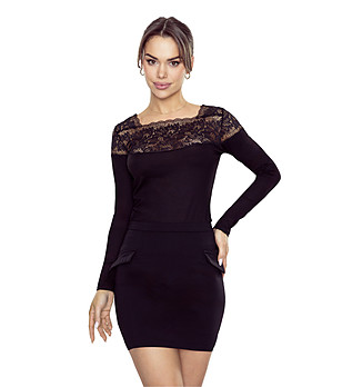 Дамска блуза в черно с дантела TARIDA в макси размери снимка