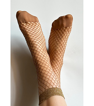Мрежести чорапки в бежово-златисто ALBA RETE снимка