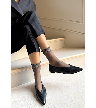 Дамски чорапи ALICE в цвят графит с панделки снимка