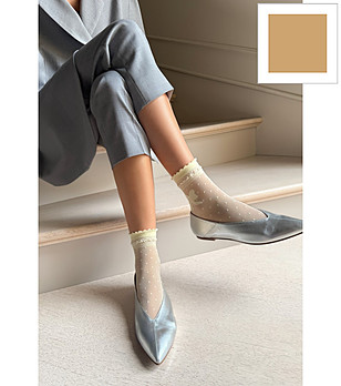 Дамски чорапи в цвят визон с панделки и точки ALICE снимка