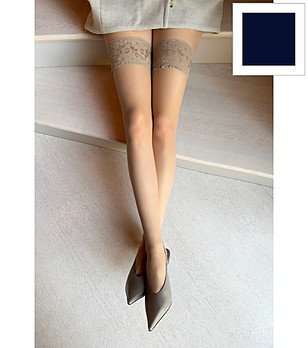 Морско сини чорапи 15 DEN SILVI с дантелен кант снимка