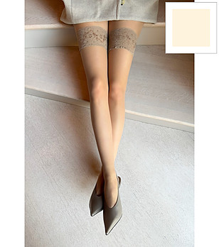 Екрю чорапи 15 DEN SILVI с дантелен кант снимка