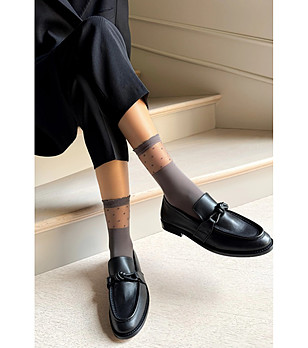 Дамски чорапи BIBBI в цвят графит с тюл снимка