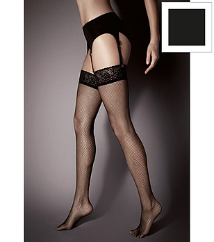 Мрежести жартиерни чорапи в черно с дантела CALZE RETE снимка