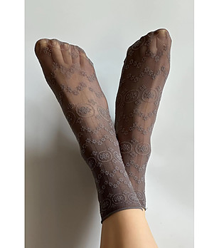 Чорапи FABIENNE в цвят графит с флорален мотив снимка