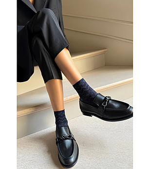 Дамски чорапи в тъмносин цвят FABIENNE с флорален мотив снимка