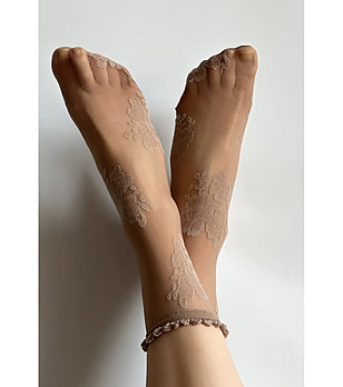 Телесни чорапи с флорален мотив FANNY снимка